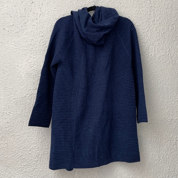 NWT QUINN Eva Marie Cashmere Hooded Coatigan in Navy Mouline - Picture 6 of 7